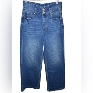 Kancan Estilo Boho Wide Leg Jean Raw Hem High Waisted Button Fly Dark Wash Size7